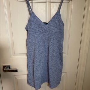 Brandy Melville White Floral Patterned Blue Sleeveless Dress